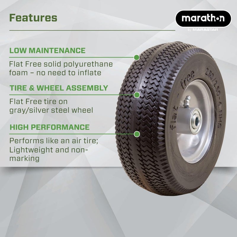 Marathon إطار وعجلة ماراثون 00026 خالية من الهواء 2.80/2.50-4، محور مركزي 3 بوصة، محامل كروية 1/2 بوصة، إطار بديل للعجلات، عربات الخدمة ومعدات أخرى، تركيب سهل - Image 5